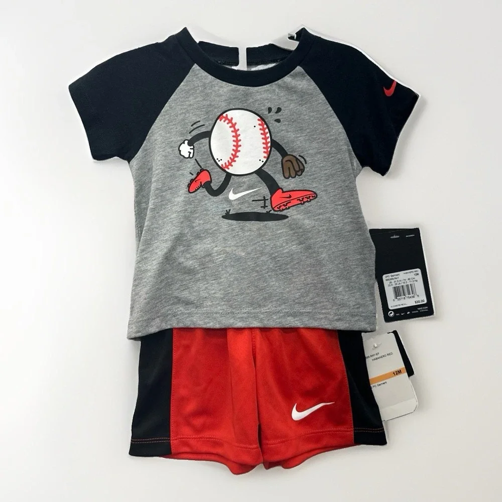 Nike Toddler Boys Baseball T-Shirt & Dri-FIT Shorts 2-Piece Set 12M NWT